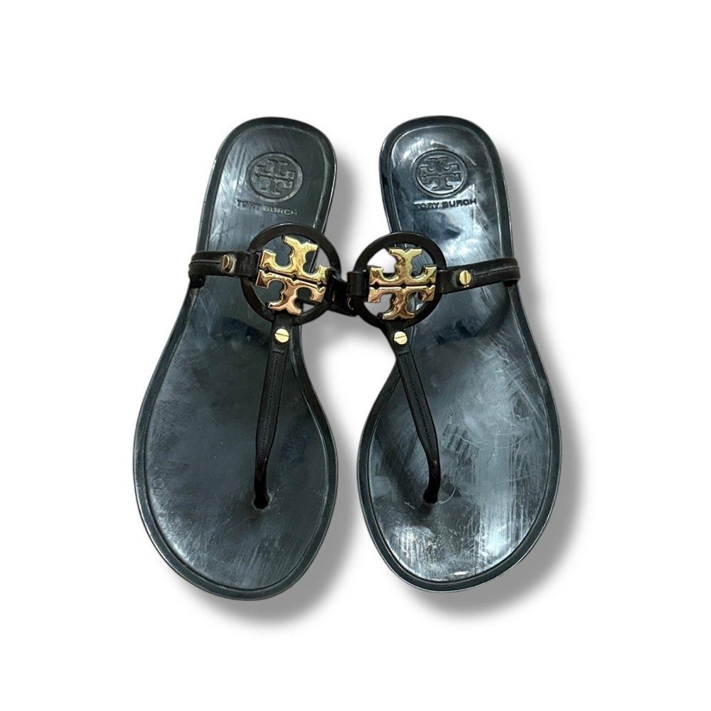 Tory Burch Miller Black Patent‎ Leather Thong Sandals Women’s Size 6